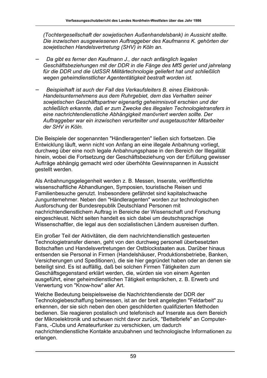 Seite 59 des Verfassungsschutzbericht 1986 Nordrhein-Westfalen