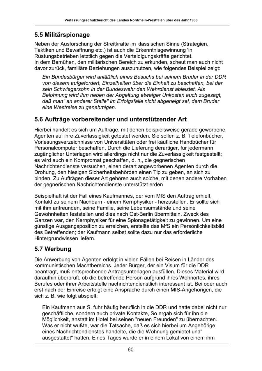 Seite 60 des Verfassungsschutzbericht 1986 Nordrhein-Westfalen