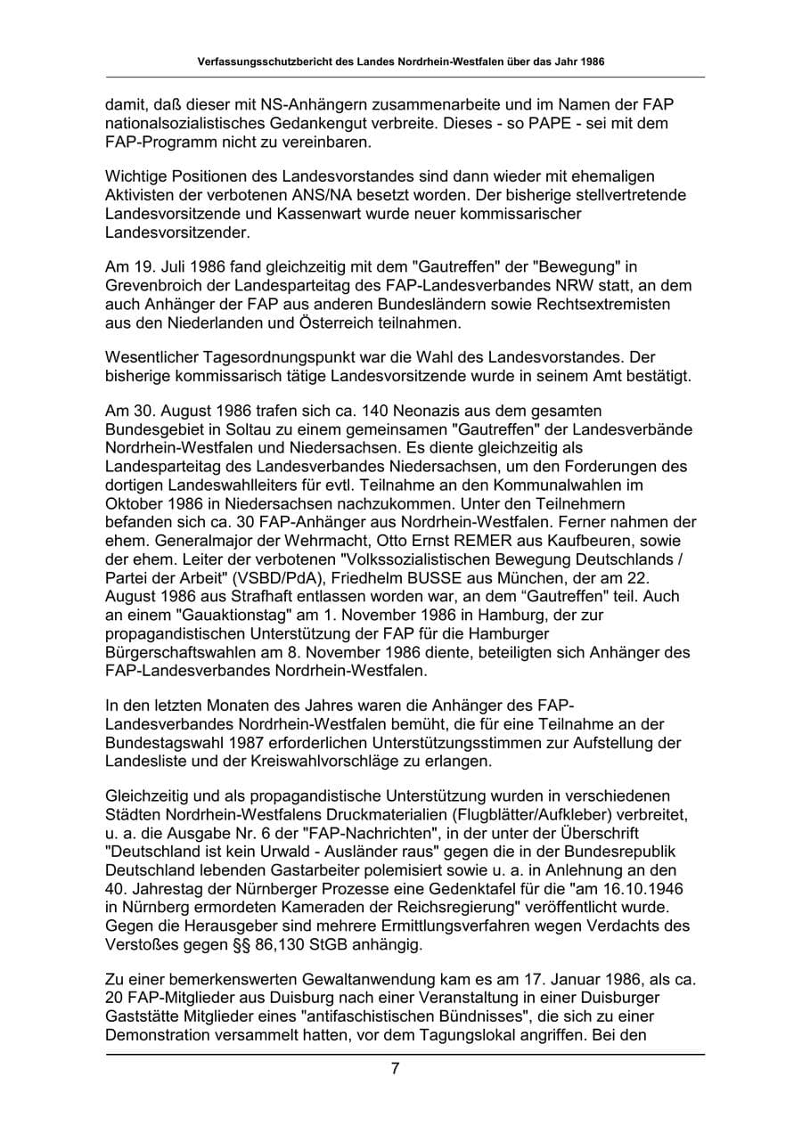 Seite 7 des Verfassungsschutzbericht 1986 Nordrhein-Westfalen