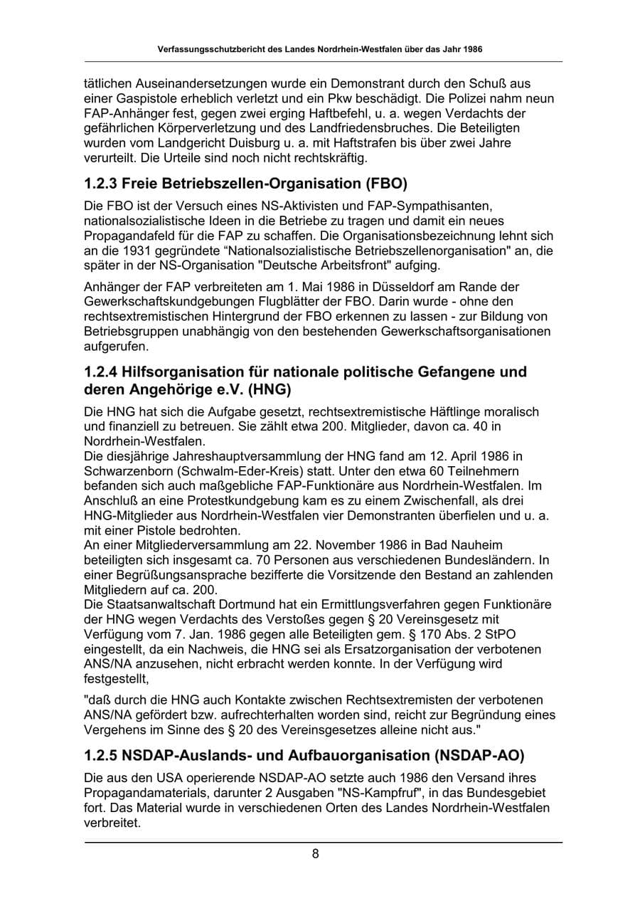 Seite 8 des Verfassungsschutzbericht 1986 Nordrhein-Westfalen