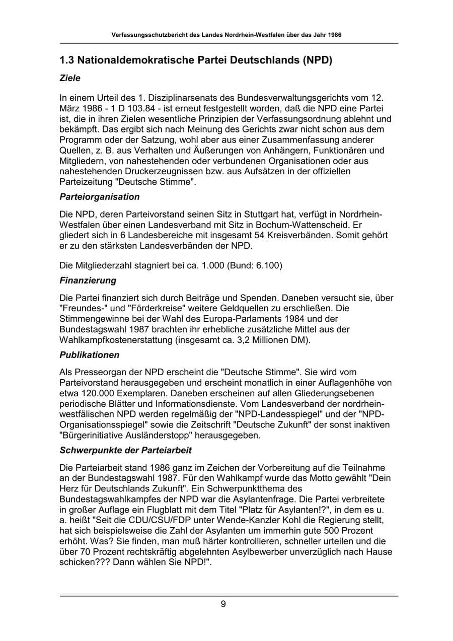 Seite 9 des Verfassungsschutzbericht 1986 Nordrhein-Westfalen