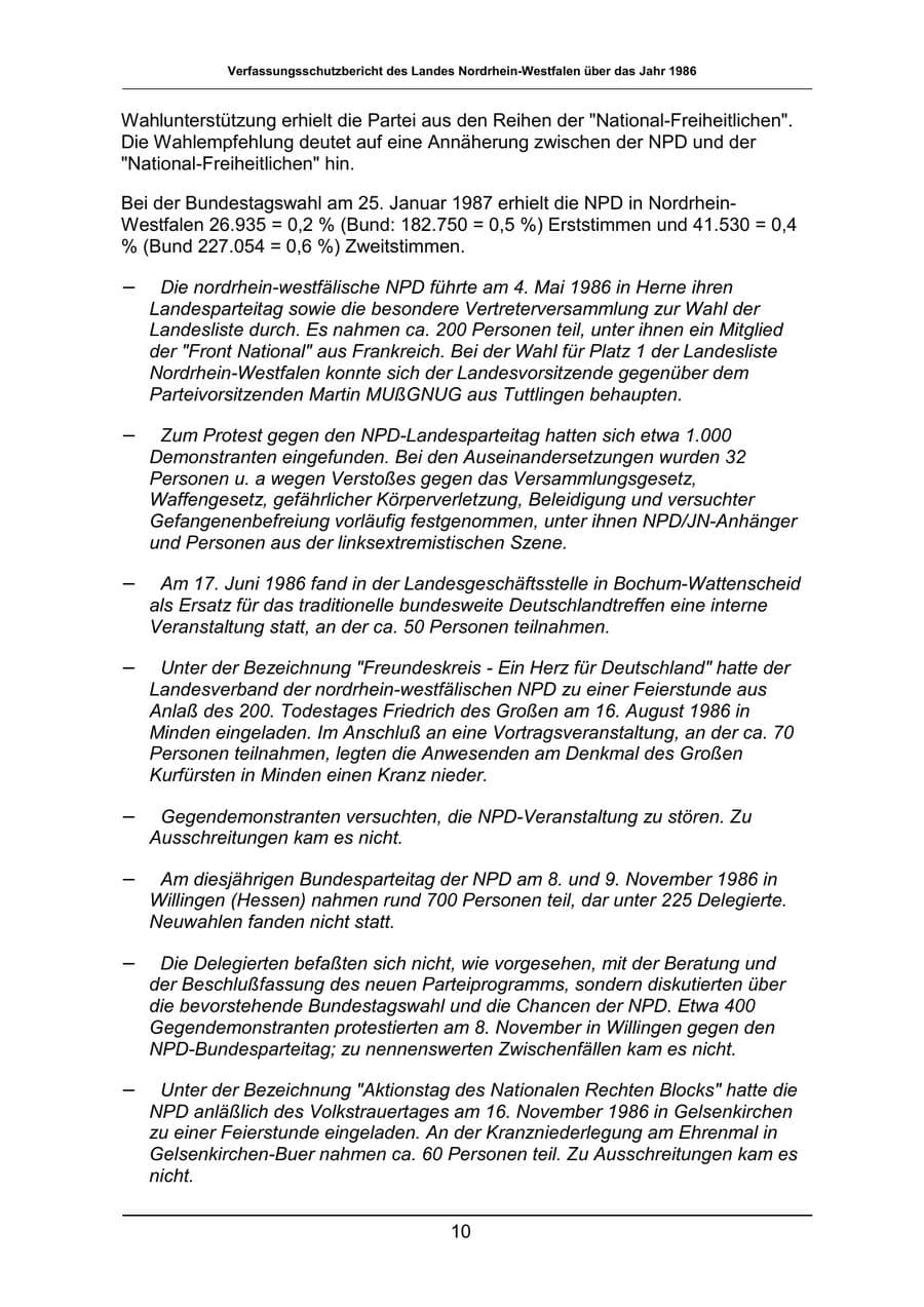 Seite 10 des Verfassungsschutzbericht 1986 Nordrhein-Westfalen