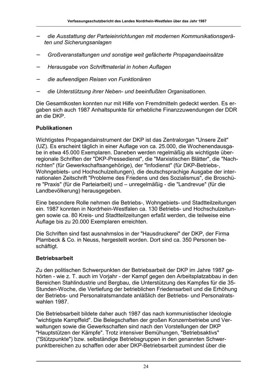 Seite 24 des Verfassungsschutzbericht 1987 Nordrhein-Westfalen