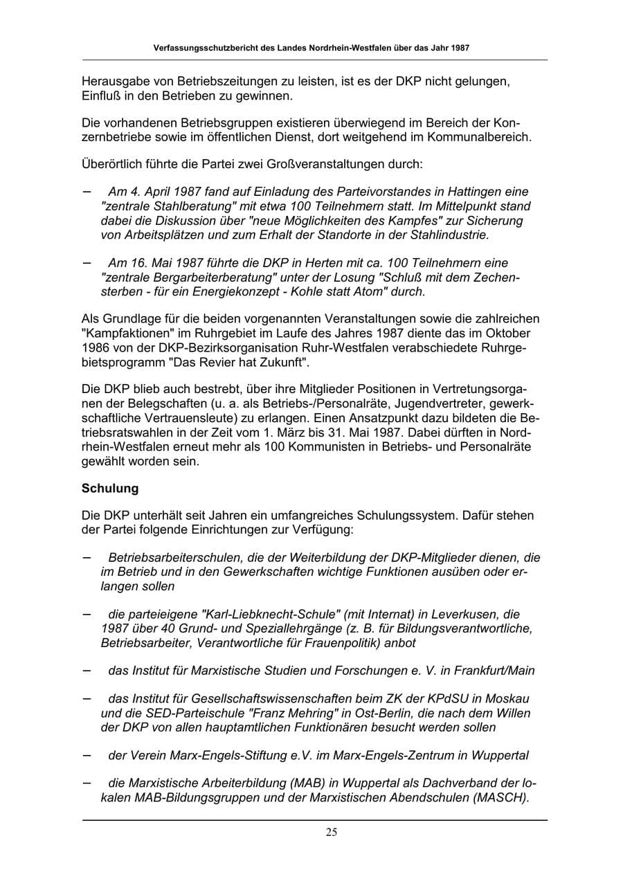 Seite 25 des Verfassungsschutzbericht 1987 Nordrhein-Westfalen