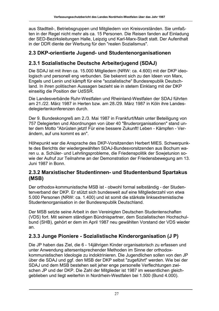 Seite 27 des Verfassungsschutzbericht 1987 Nordrhein-Westfalen