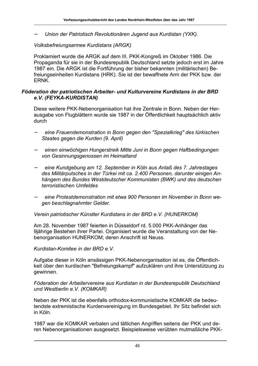 Seite 48 des Verfassungsschutzbericht 1987 Nordrhein-Westfalen