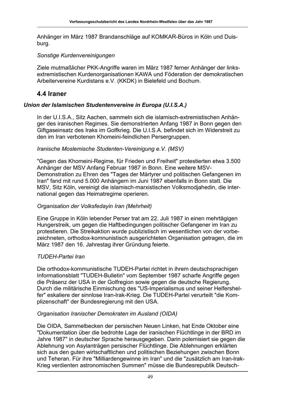 Seite 49 des Verfassungsschutzbericht 1987 Nordrhein-Westfalen