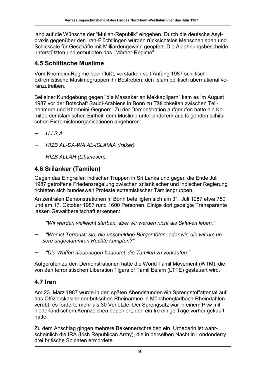 Seite 50 des Verfassungsschutzbericht 1987 Nordrhein-Westfalen
