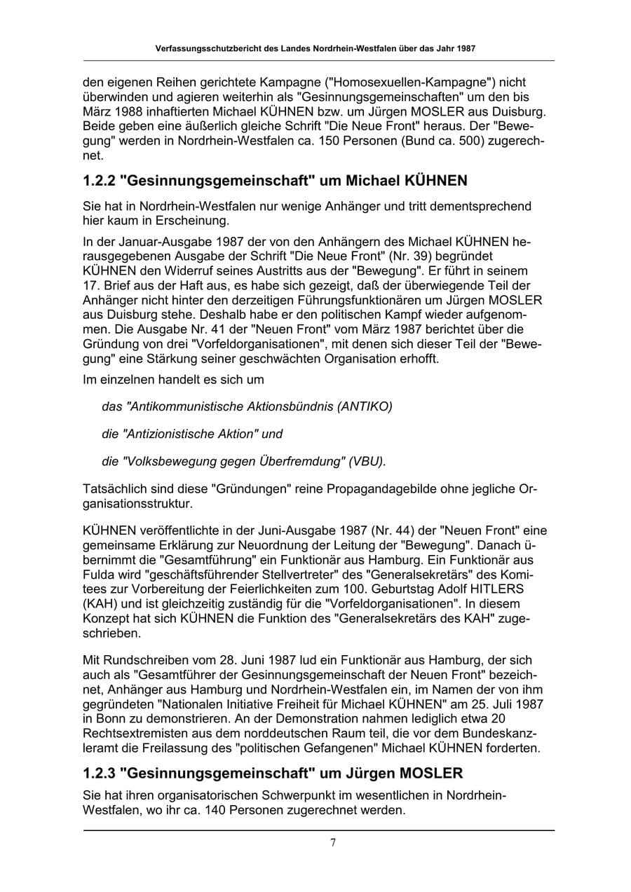 Seite 7 des Verfassungsschutzbericht 1987 Nordrhein-Westfalen