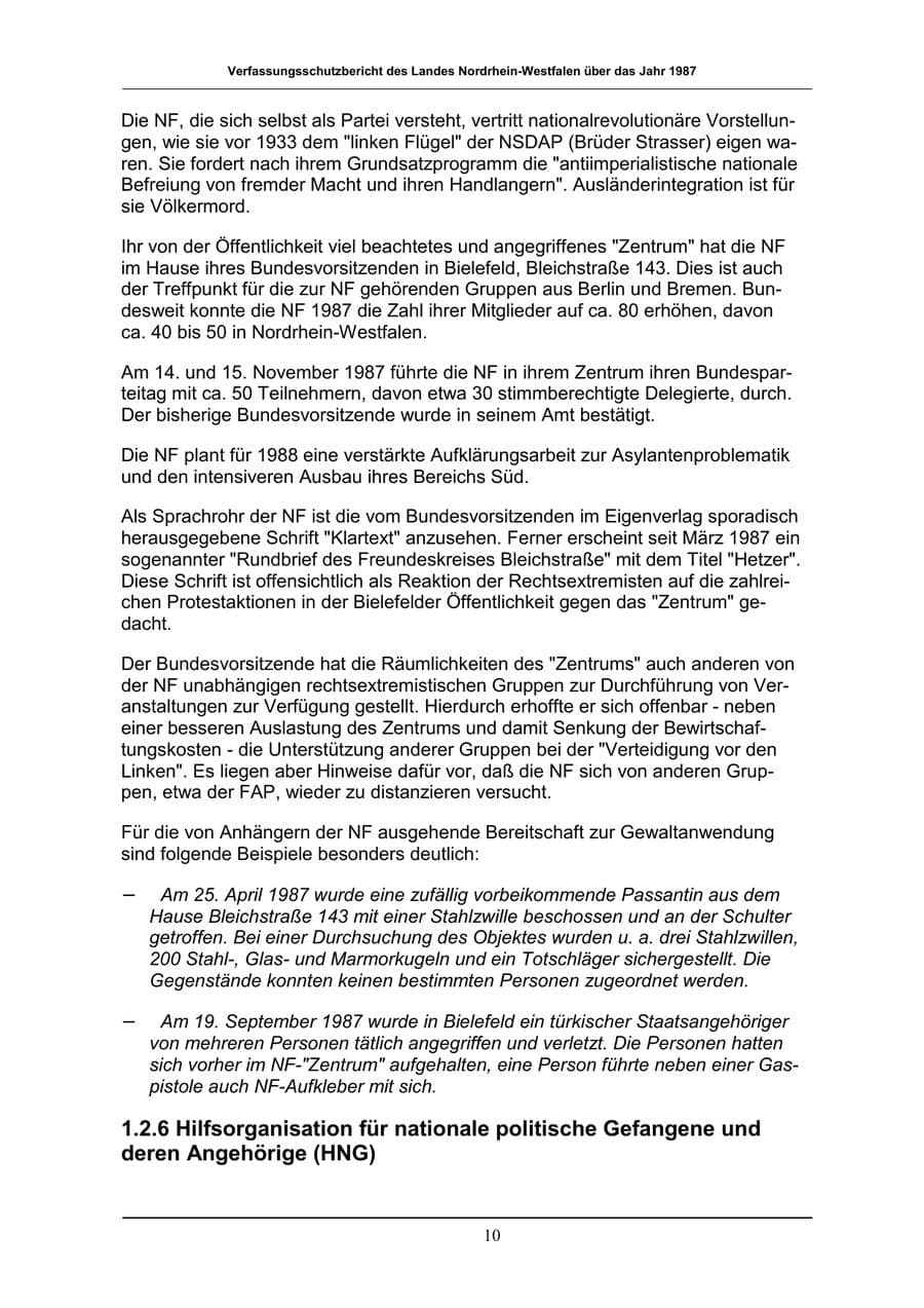 Seite 10 des Verfassungsschutzbericht 1987 Nordrhein-Westfalen