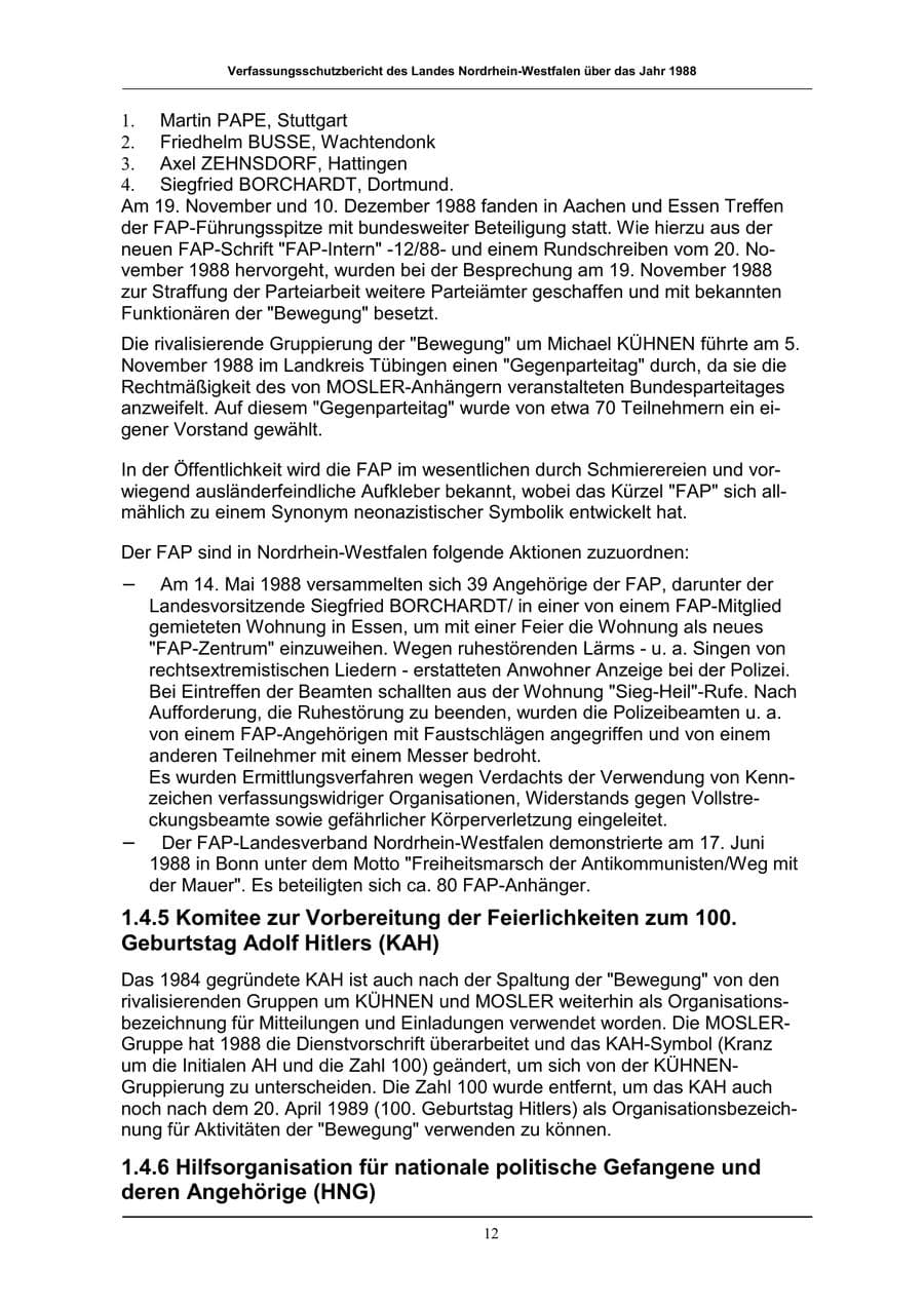 Seite 12 des Verfassungsschutzbericht 1988 Nordrhein-Westfalen