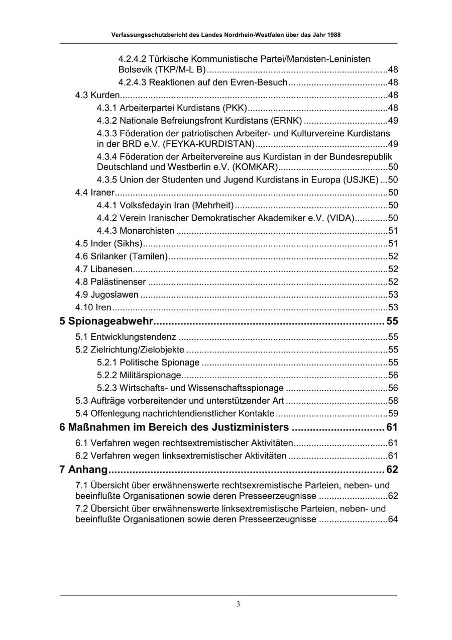 Seite 3 des Verfassungsschutzbericht 1988 Nordrhein-Westfalen