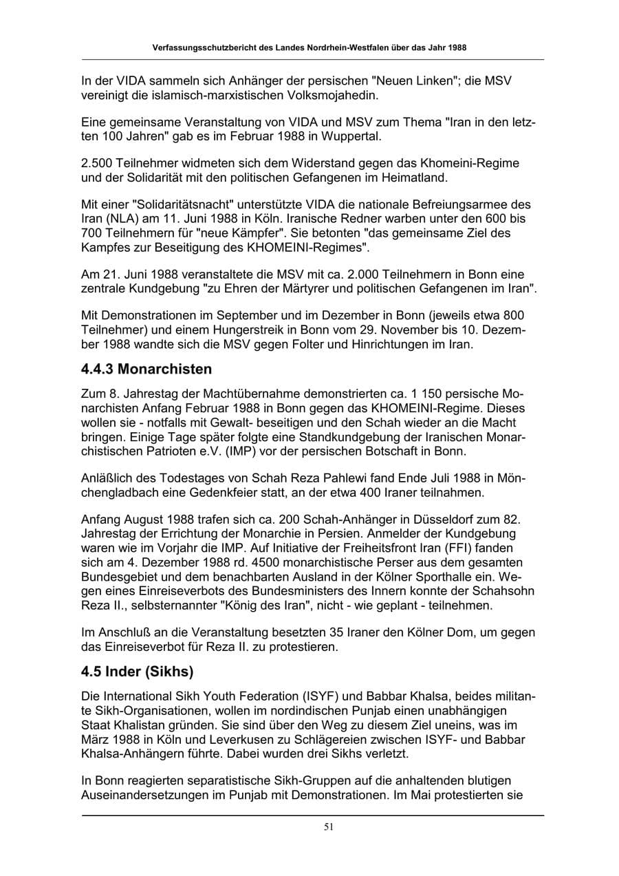 Seite 51 des Verfassungsschutzbericht 1988 Nordrhein-Westfalen