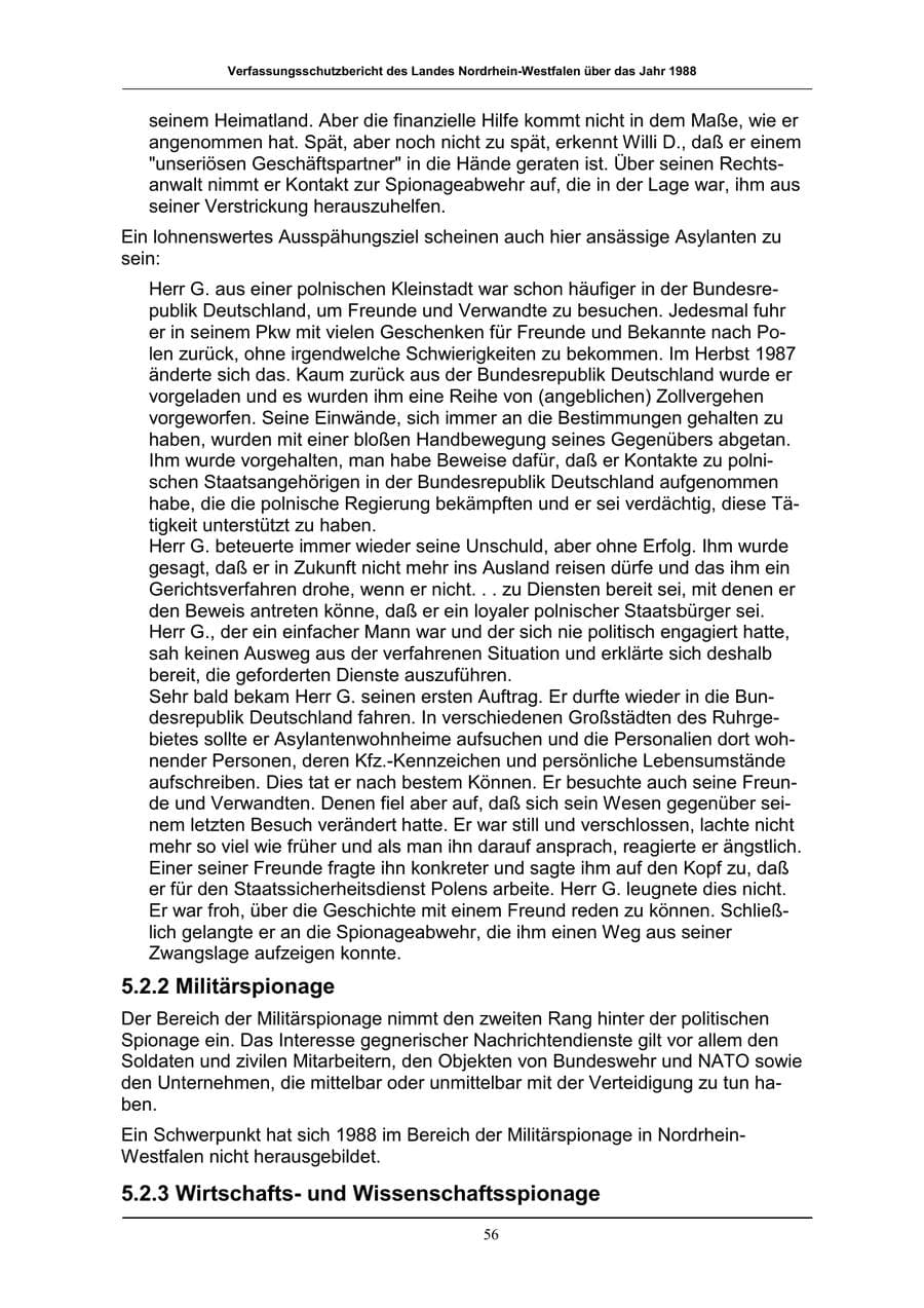 Seite 56 des Verfassungsschutzbericht 1988 Nordrhein-Westfalen