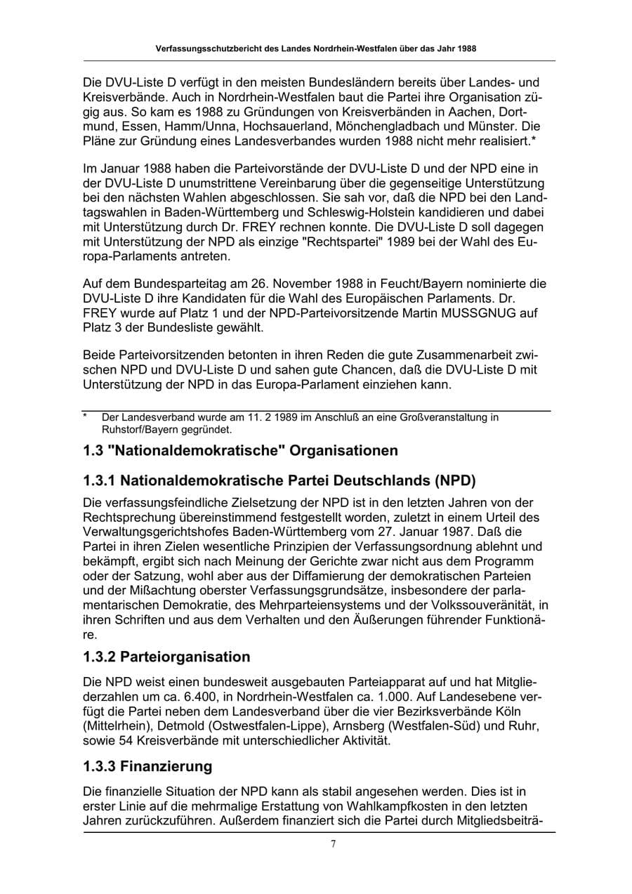 Seite 7 des Verfassungsschutzbericht 1988 Nordrhein-Westfalen