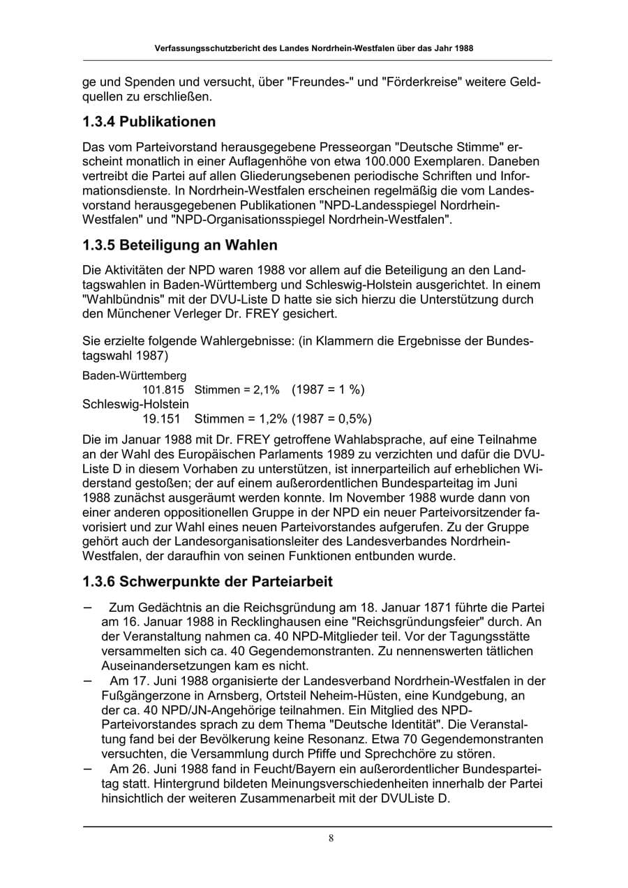 Seite 8 des Verfassungsschutzbericht 1988 Nordrhein-Westfalen