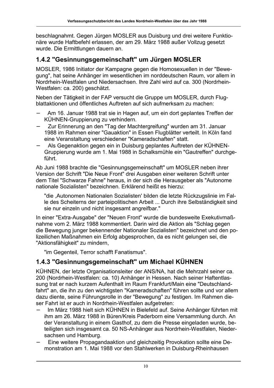 Seite 10 des Verfassungsschutzbericht 1988 Nordrhein-Westfalen
