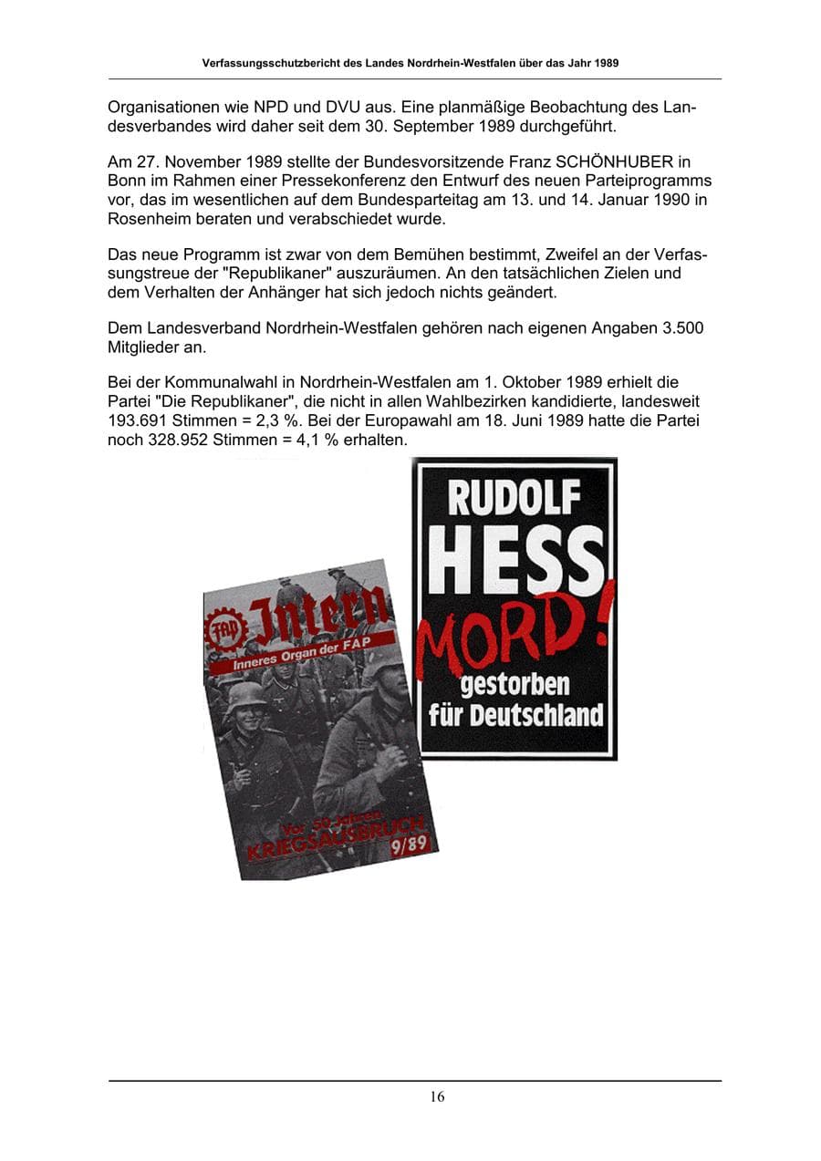 Seite 16 des Verfassungsschutzbericht 1989 Nordrhein-Westfalen
