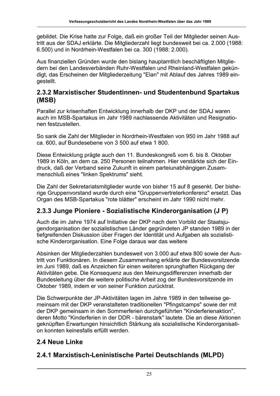 Seite 25 des Verfassungsschutzbericht 1989 Nordrhein-Westfalen