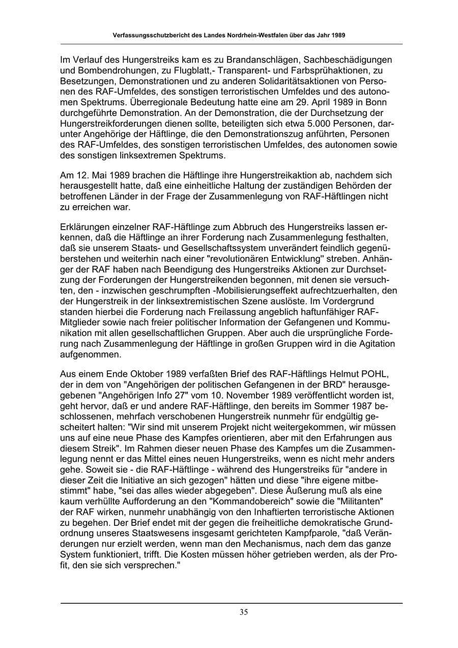 Seite 35 des Verfassungsschutzbericht 1989 Nordrhein-Westfalen