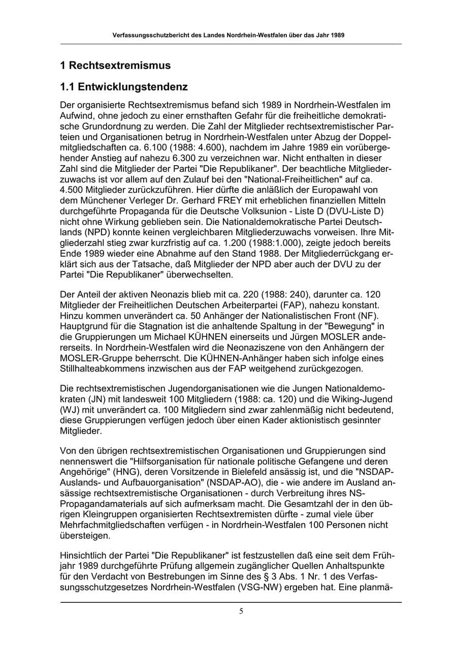 Seite 5 des Verfassungsschutzbericht 1989 Nordrhein-Westfalen