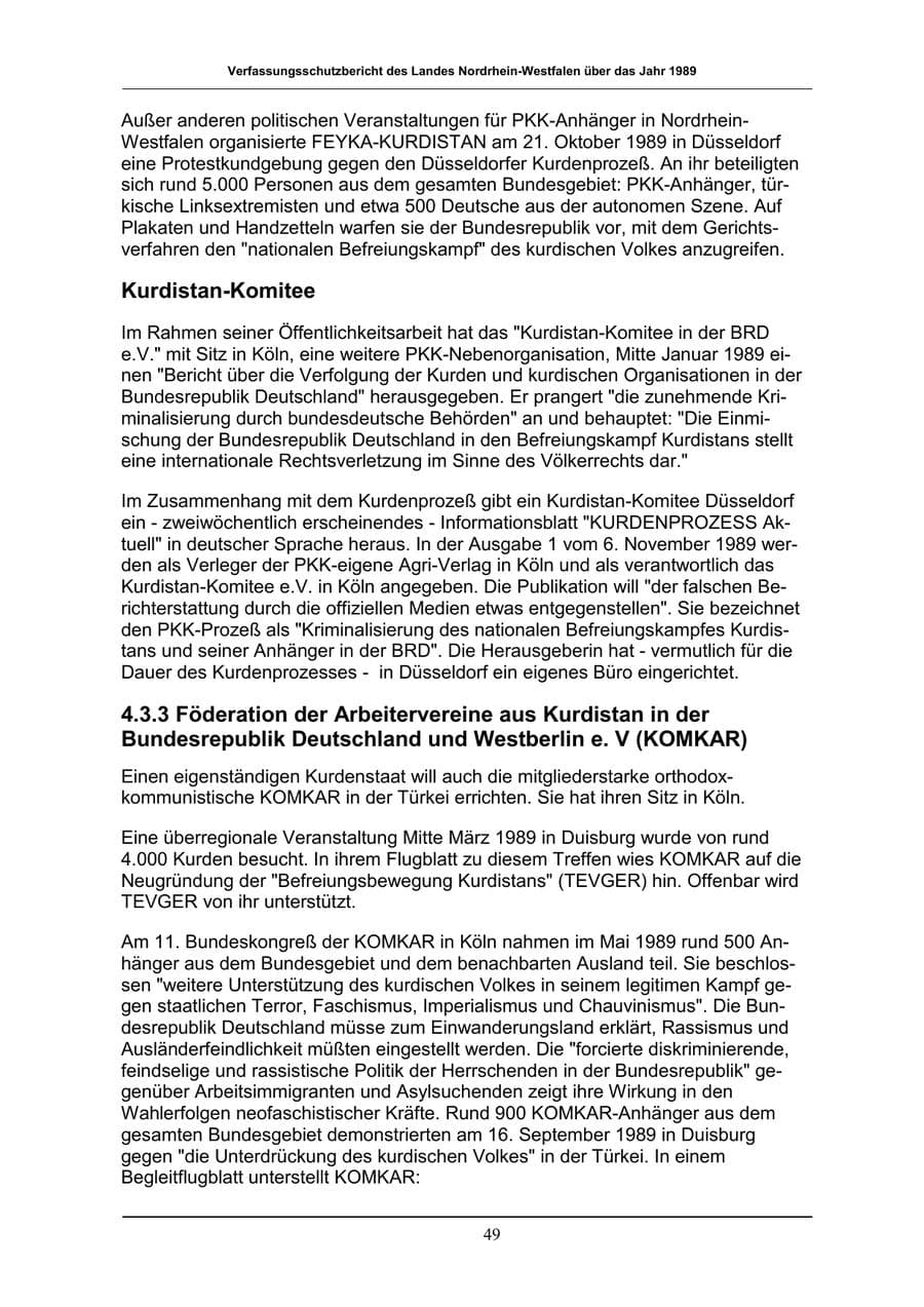 Seite 49 des Verfassungsschutzbericht 1989 Nordrhein-Westfalen