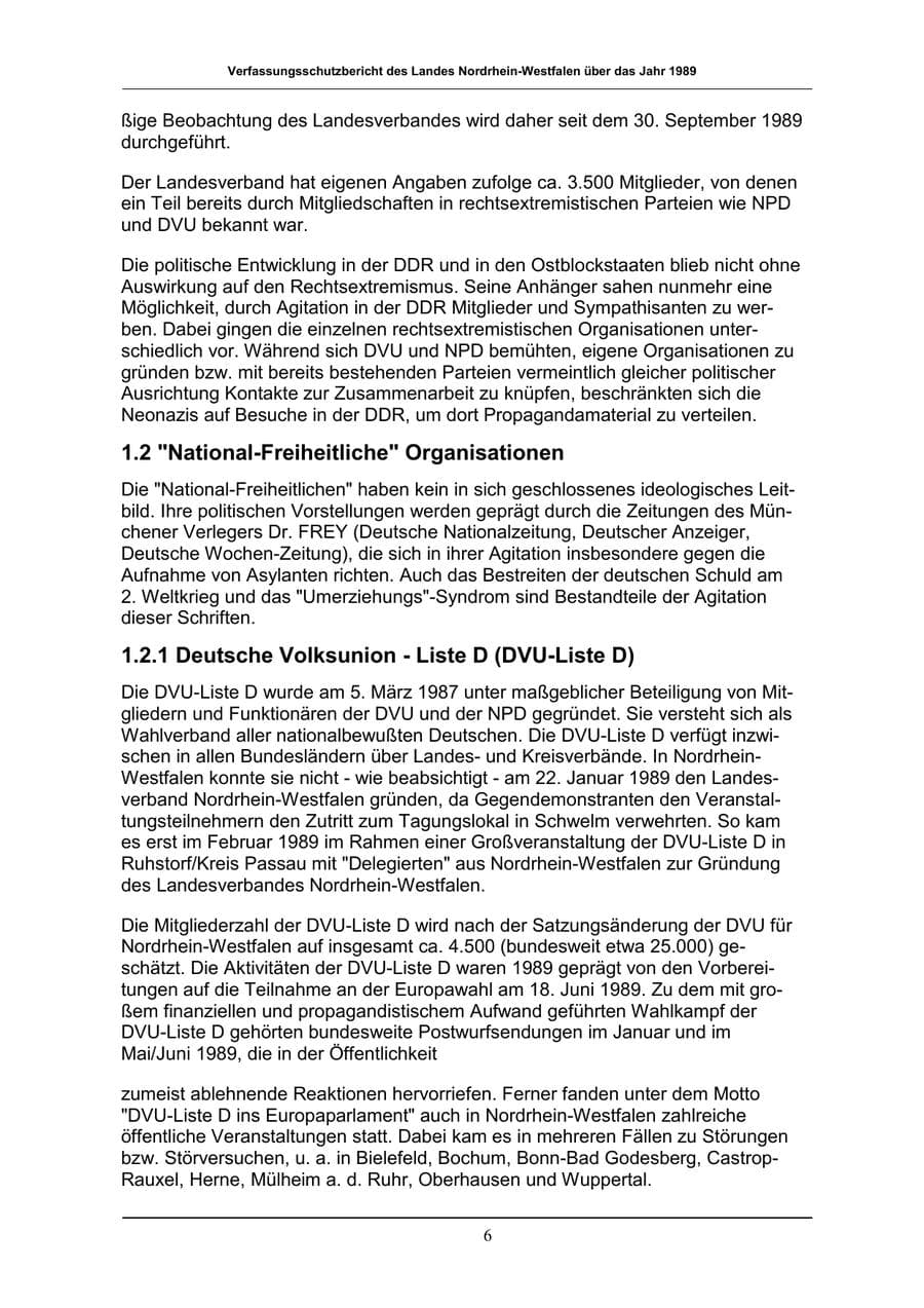 Seite 6 des Verfassungsschutzbericht 1989 Nordrhein-Westfalen