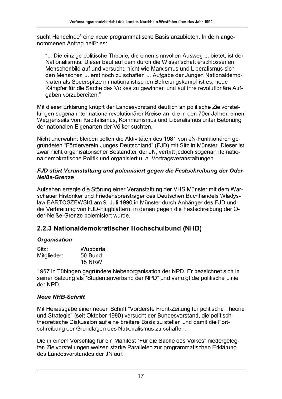 Seite 17 des Verfassungsschutzbericht 1990 Nordrhein-Westfalen