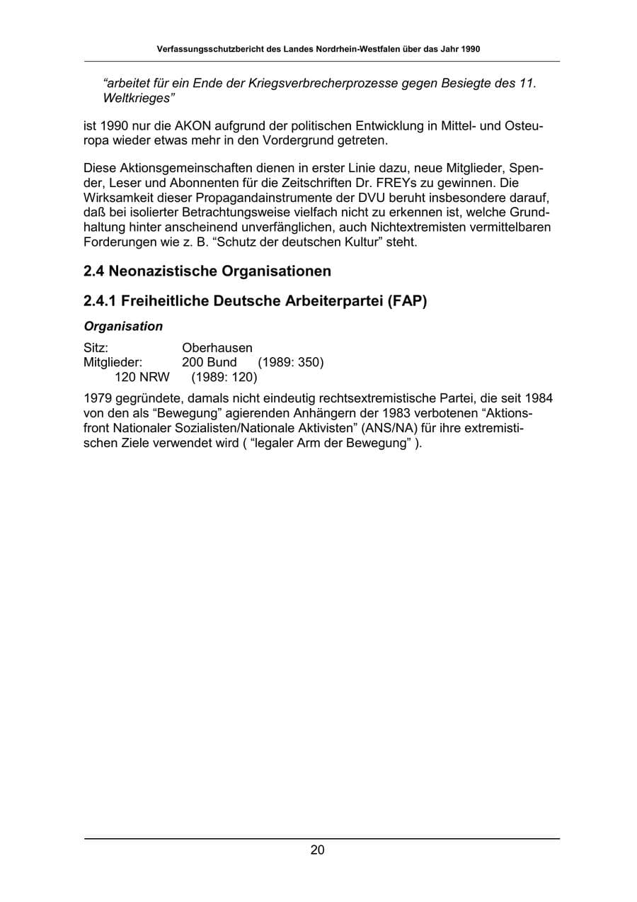 Seite 20 des Verfassungsschutzbericht 1990 Nordrhein-Westfalen