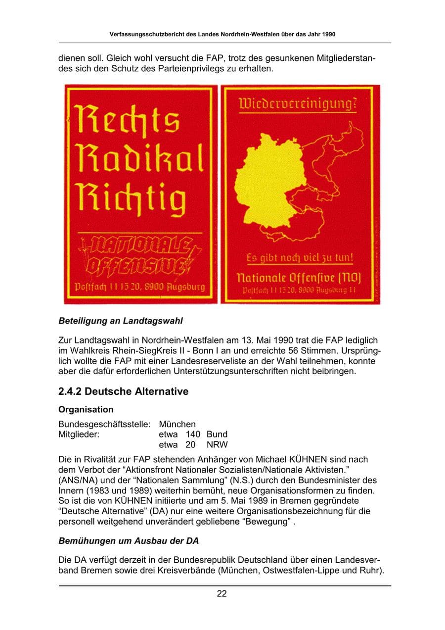 Seite 22 des Verfassungsschutzbericht 1990 Nordrhein-Westfalen