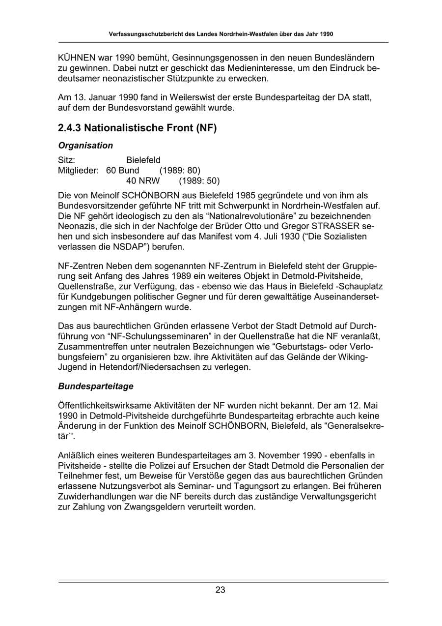 Seite 23 des Verfassungsschutzbericht 1990 Nordrhein-Westfalen