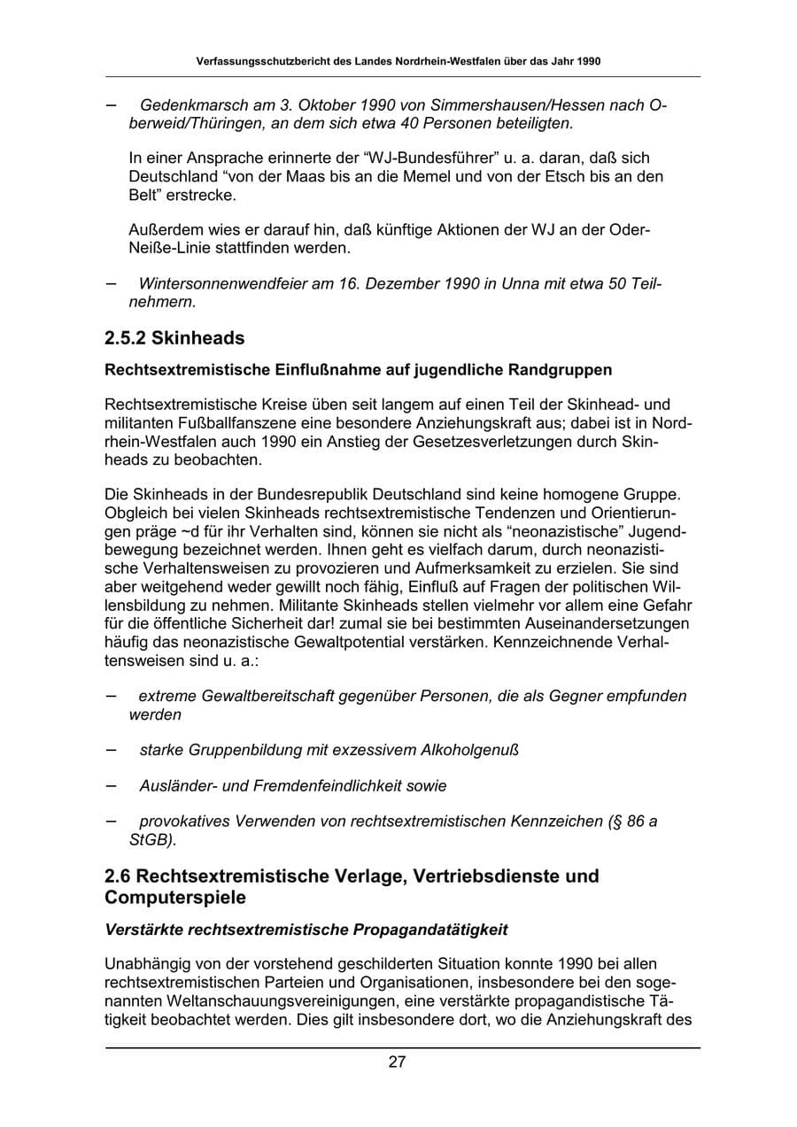 Seite 27 des Verfassungsschutzbericht 1990 Nordrhein-Westfalen