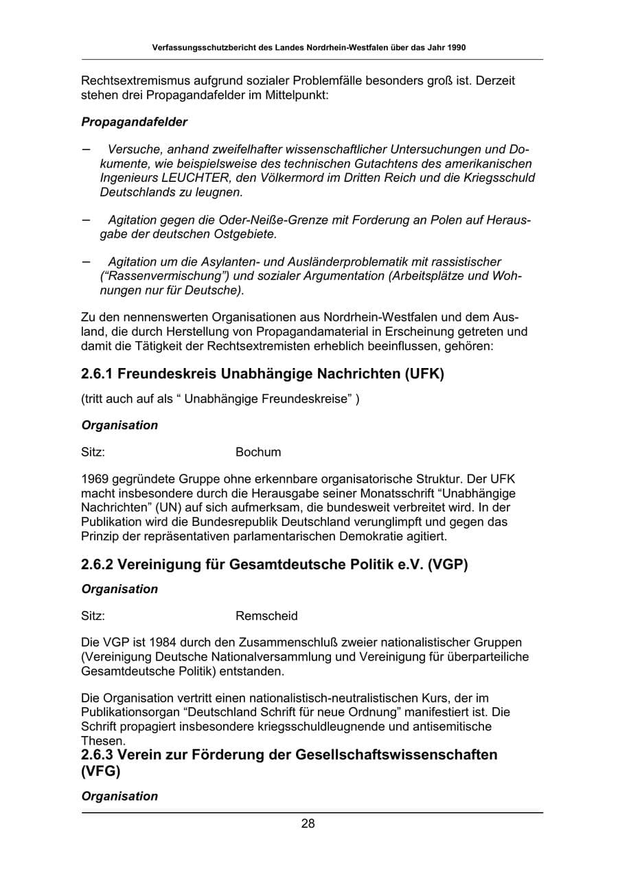 Seite 28 des Verfassungsschutzbericht 1990 Nordrhein-Westfalen