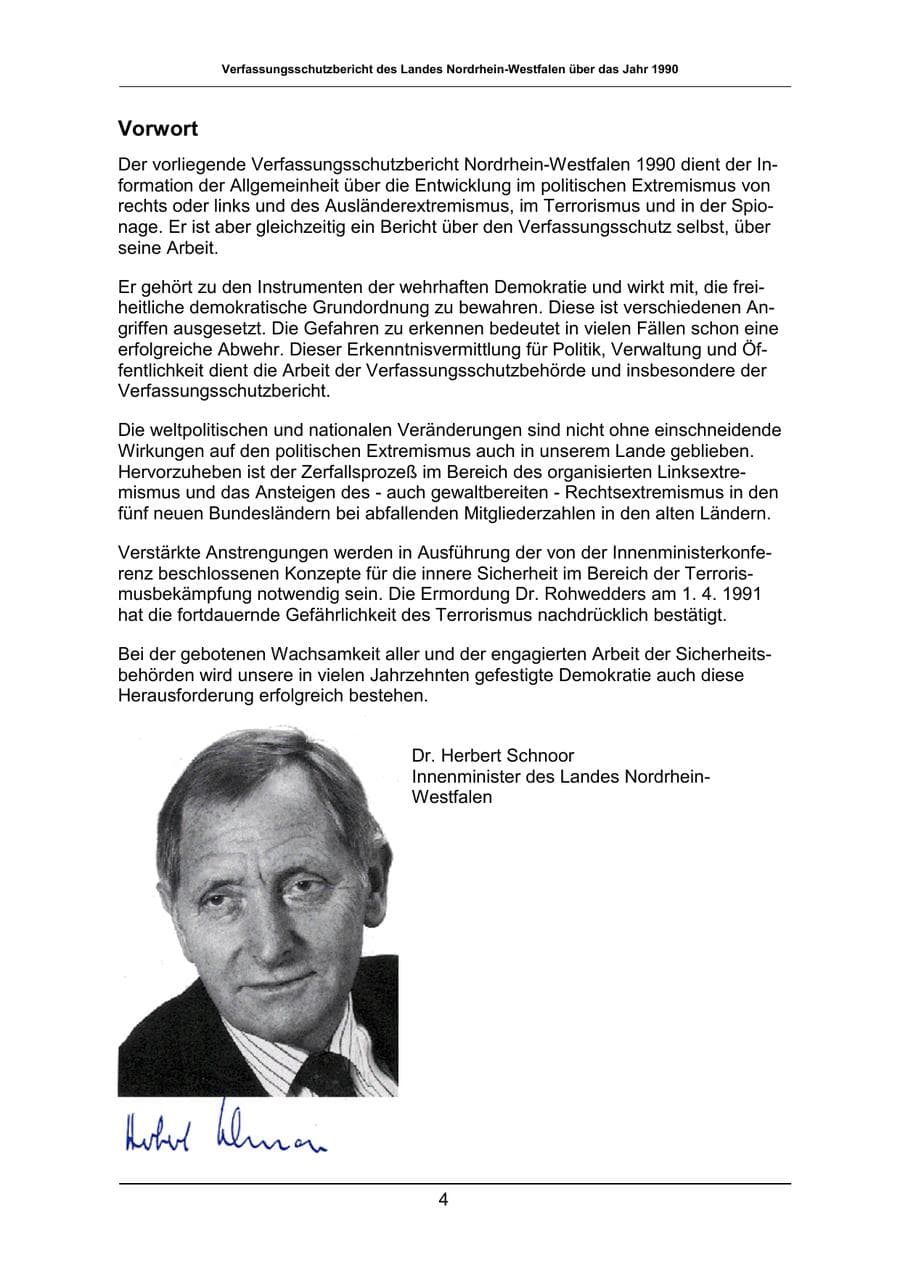 Seite 4 des Verfassungsschutzbericht 1990 Nordrhein-Westfalen