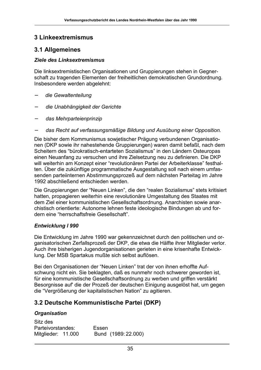 Seite 35 des Verfassungsschutzbericht 1990 Nordrhein-Westfalen