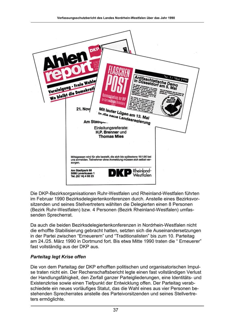 Seite 37 des Verfassungsschutzbericht 1990 Nordrhein-Westfalen