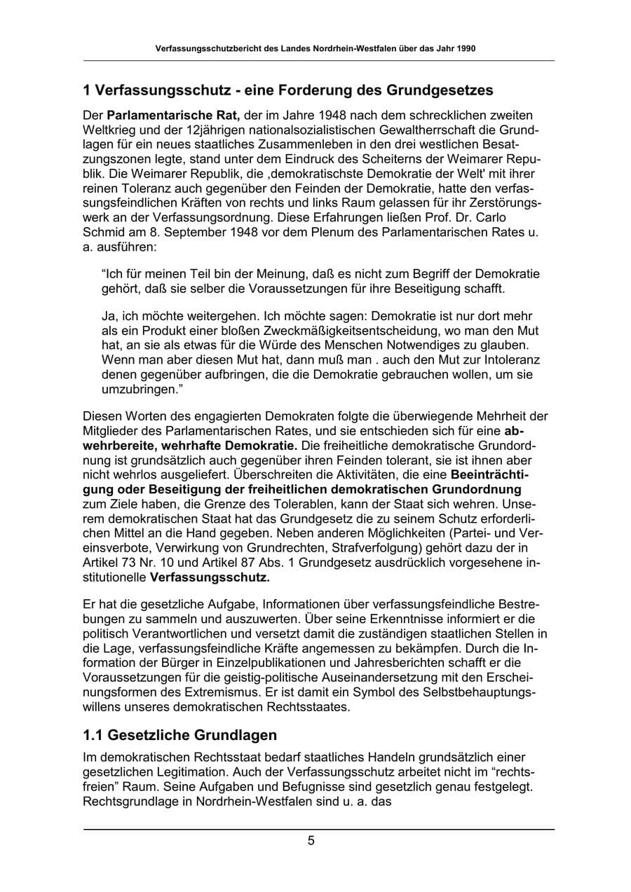 Seite 5 des Verfassungsschutzbericht 1990 Nordrhein-Westfalen
