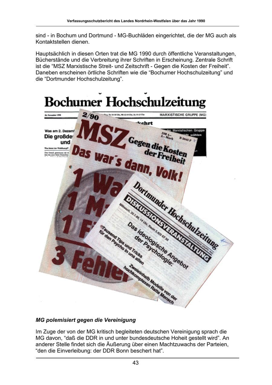 Seite 43 des Verfassungsschutzbericht 1990 Nordrhein-Westfalen