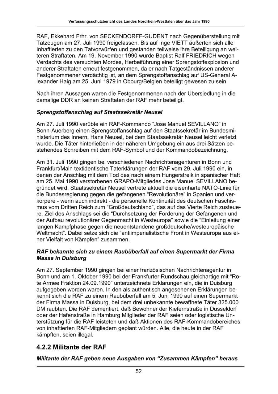 Seite 52 des Verfassungsschutzbericht 1990 Nordrhein-Westfalen
