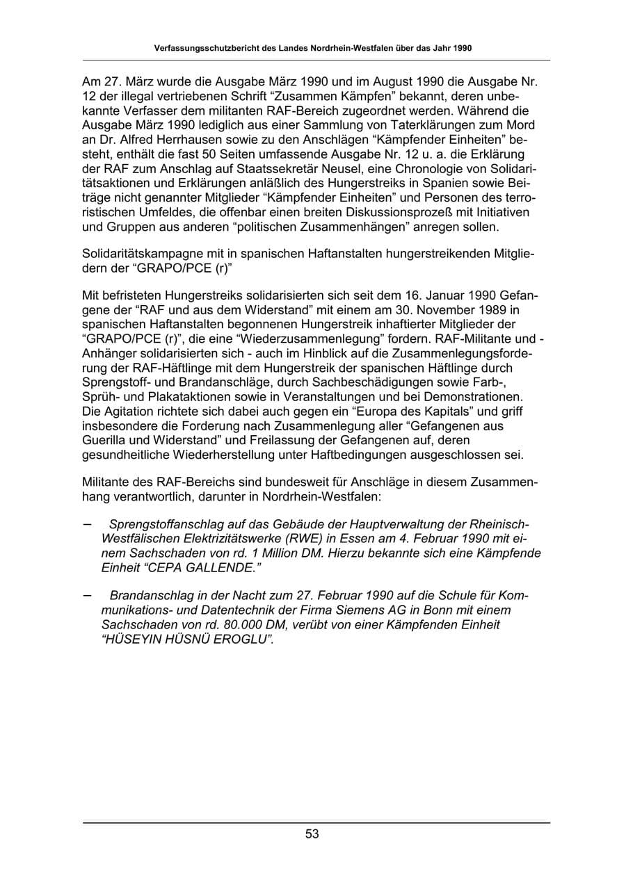 Seite 53 des Verfassungsschutzbericht 1990 Nordrhein-Westfalen