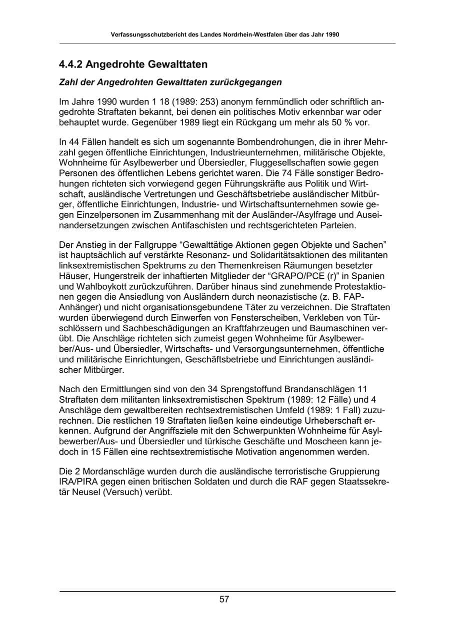 Seite 57 des Verfassungsschutzbericht 1990 Nordrhein-Westfalen