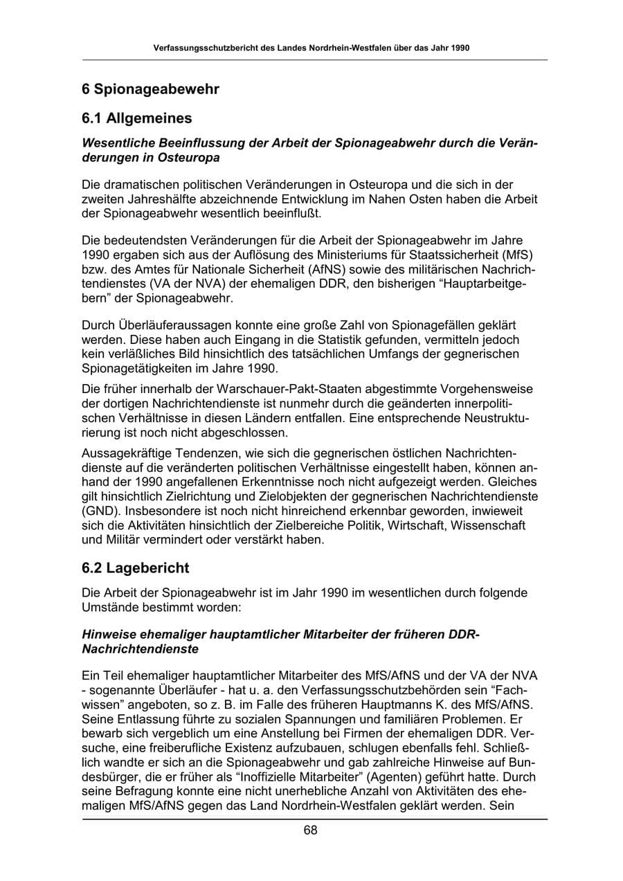 Seite 68 des Verfassungsschutzbericht 1990 Nordrhein-Westfalen