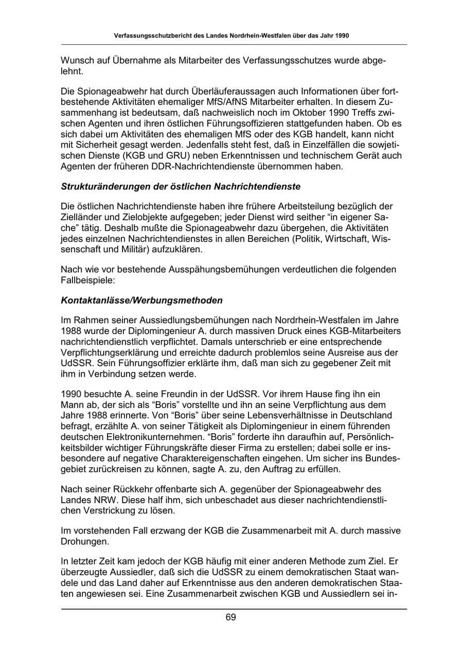 Seite 69 des Verfassungsschutzbericht 1990 Nordrhein-Westfalen