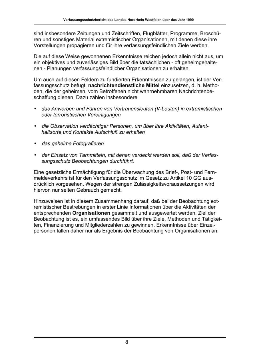 Seite 8 des Verfassungsschutzbericht 1990 Nordrhein-Westfalen