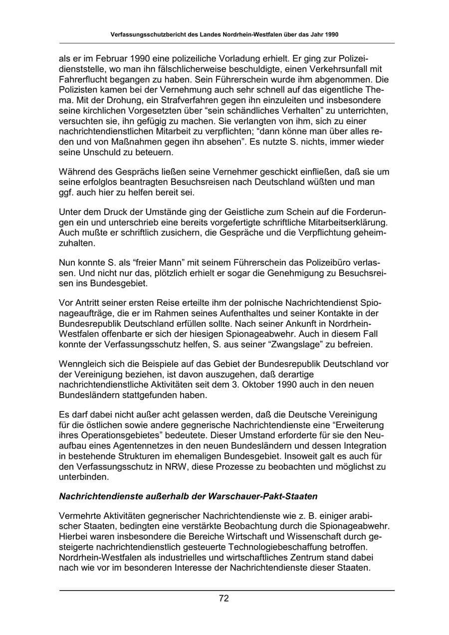 Seite 72 des Verfassungsschutzbericht 1990 Nordrhein-Westfalen