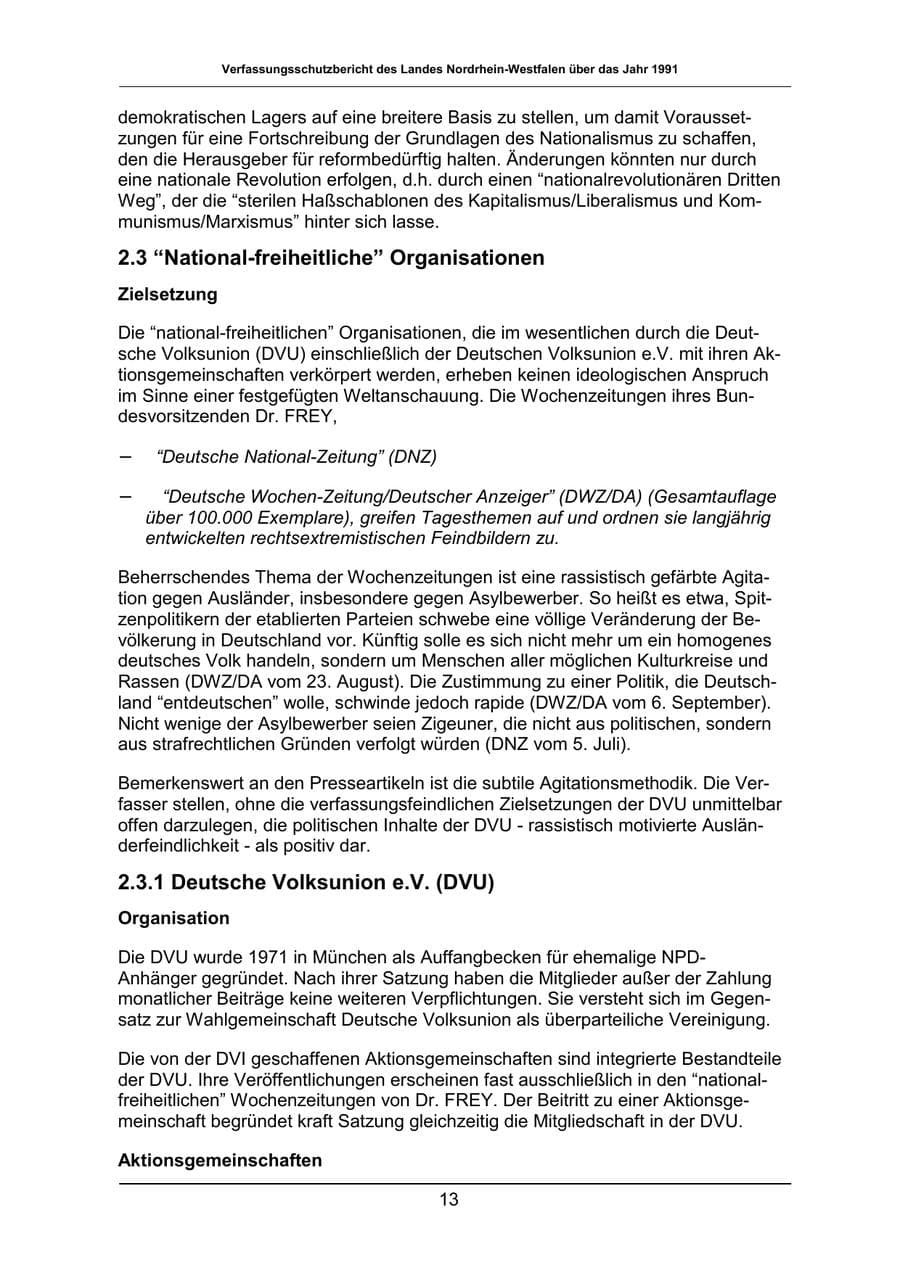 Seite 13 des Verfassungsschutzbericht 1991 Nordrhein-Westfalen