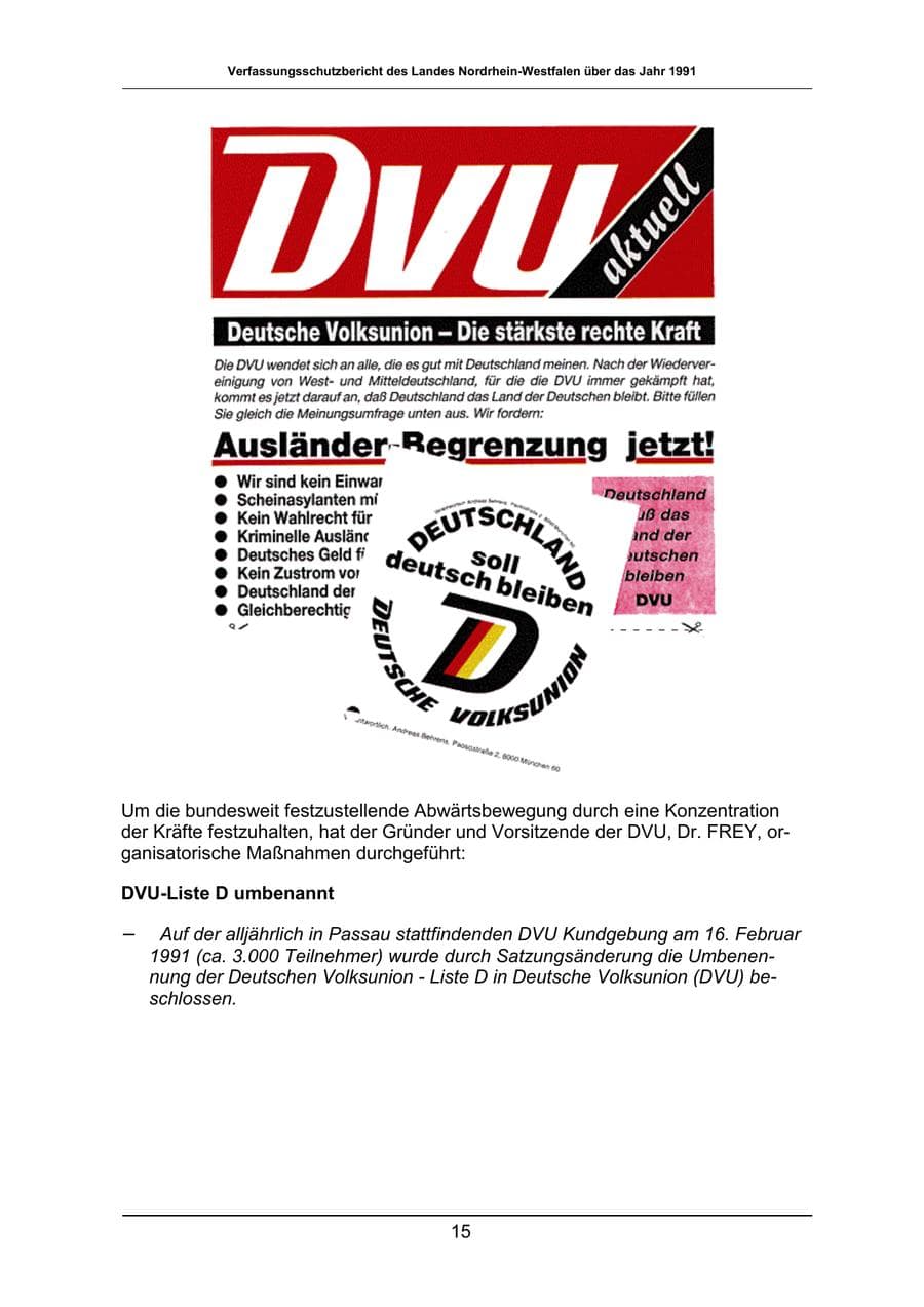 Seite 15 des Verfassungsschutzbericht 1991 Nordrhein-Westfalen