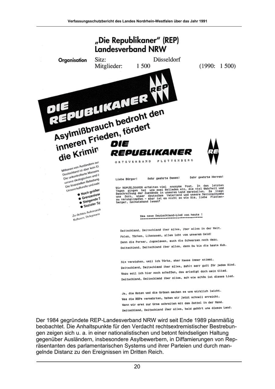 Seite 20 des Verfassungsschutzbericht 1991 Nordrhein-Westfalen