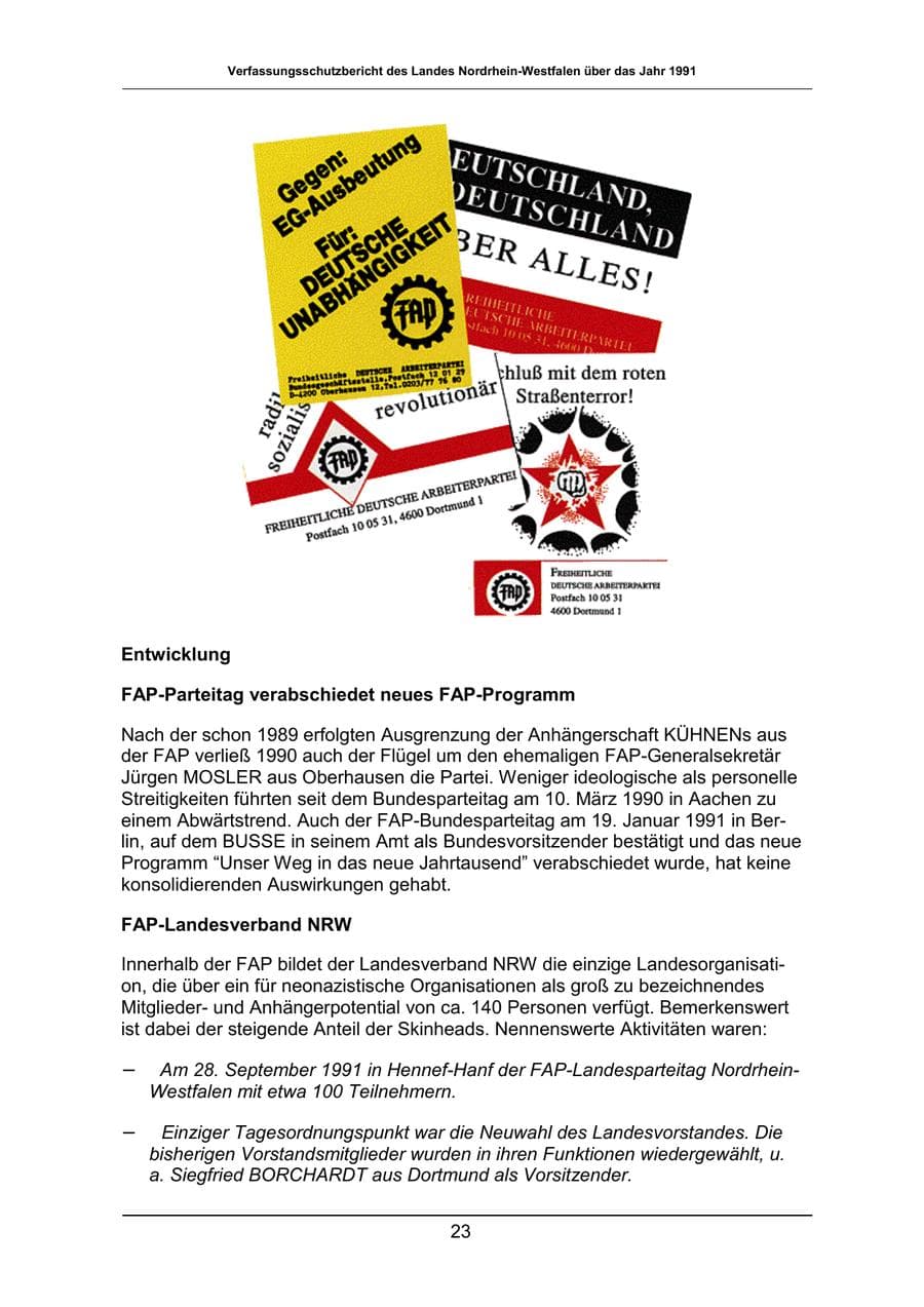 Seite 23 des Verfassungsschutzbericht 1991 Nordrhein-Westfalen