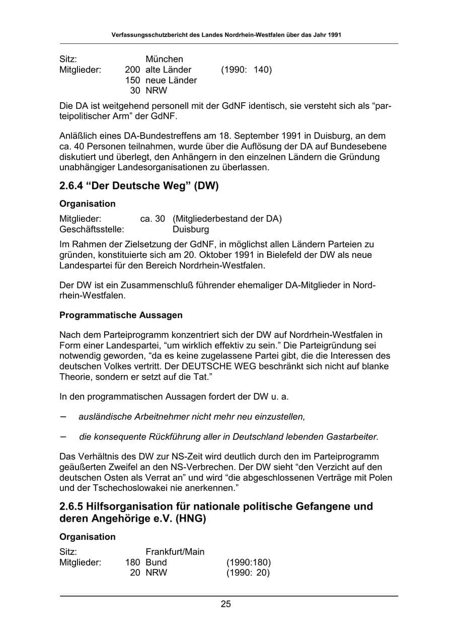 Seite 25 des Verfassungsschutzbericht 1991 Nordrhein-Westfalen